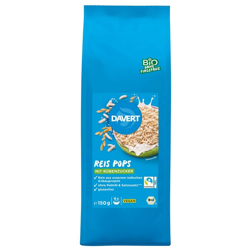Davert Reis Pops mit Rübenzucker glutenfrei Fairtrade 150g - Produktbild