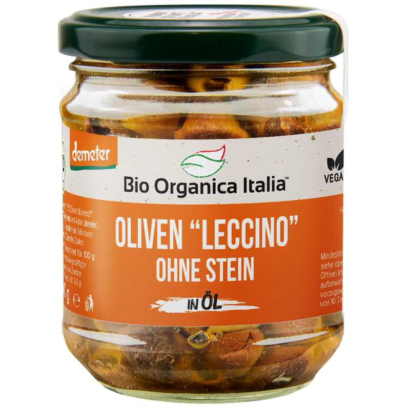 Bio Organica Italia Bio Organica Italia Schwarze OLIVEN LECCINO ohne Stein in Olivenöl nativ extra DEMETER - Produktbild