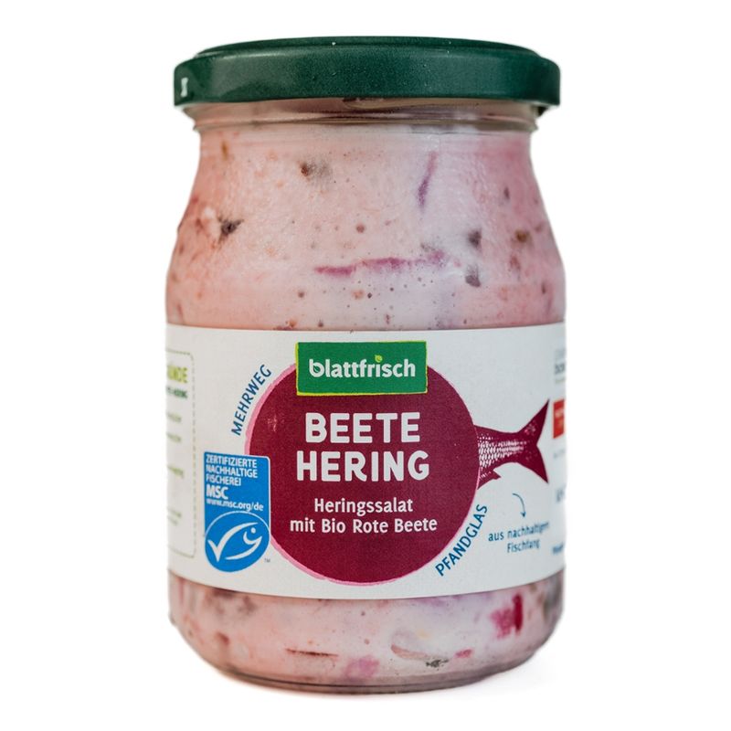 blattfrisch  Beete Hering - Heringssalat mit Bio-Rote Beete (Pfandglas 250g) - Produktbild