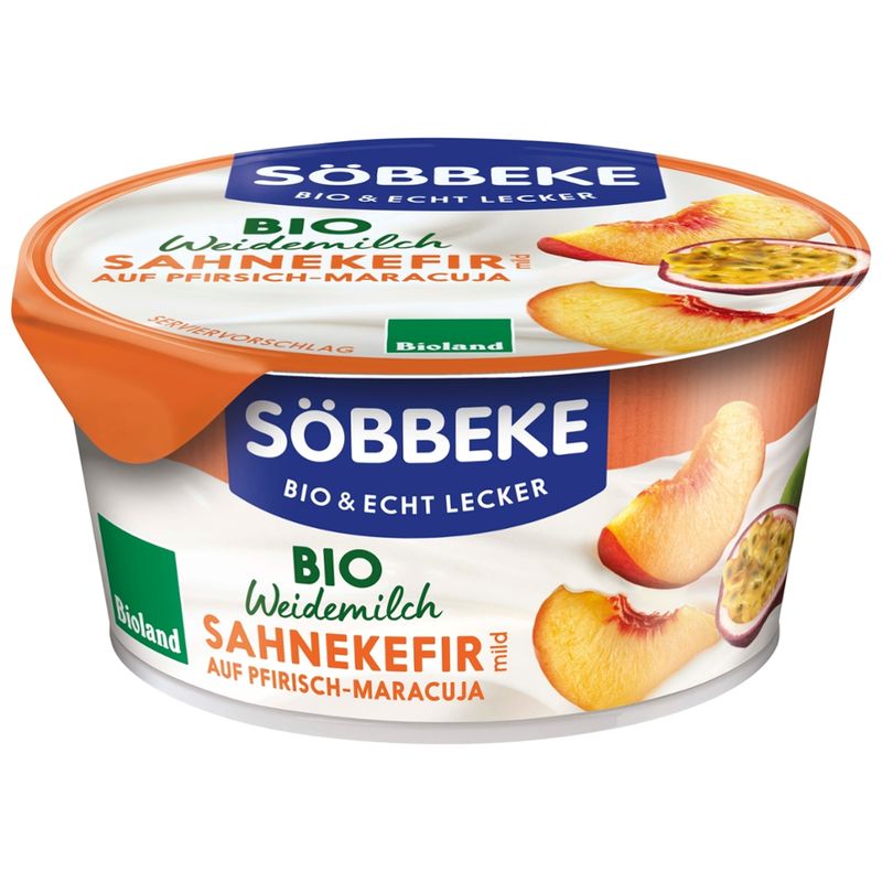 Söbbeke Bio Weidemilch Sahnekefir mild auf Pfirsich-Maracuja 10 % Fett 150g Becher - Produktbild