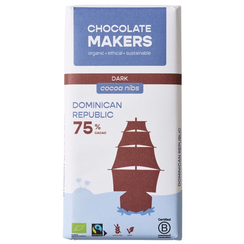 Chocolatemakers Dominikanische Republik Dunkel 75% Kakaonibs - Produktbild