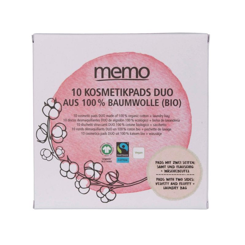 memo 10er-Pack memo Bio-Baumwoll-Kosmetik Pads DUO inkl. Wäschebeutel - Produktbild