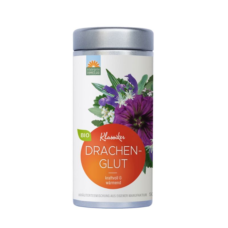 Kräutergarten Pommerland Drachenglut, wärmender Bio-Erkältungstee in der Vorratsdose - Produktbild