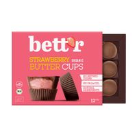 Box of strawberry cream butter cups with brown glaze, Bio Bett`r 156 g (12x13 g) - Produktbild