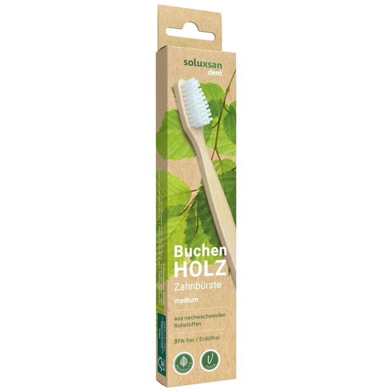 soluxsan dent soluxsan dent - Buchenholzzahnbürste - weiß - medium - Nachhaltig - Vegan - FSC zertifiziert - Produktbild