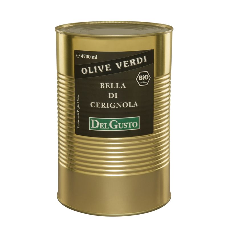 DelGusto Oliven grün in Salzlake mit Stein "Bella di Cerignola", die Königin der Oliven aus Apulien, außergewöhnliche Fruchtigkeit und dennoch mild mit leichter Note von Limone - Produktbild