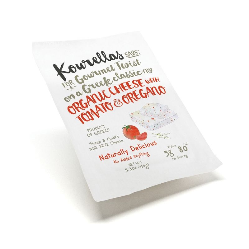 Kourellas Says CHEESE WITH TOMATO & OREGANO ORGANIC SHEEP & GOAT MILK VAC.150g - Produktbild