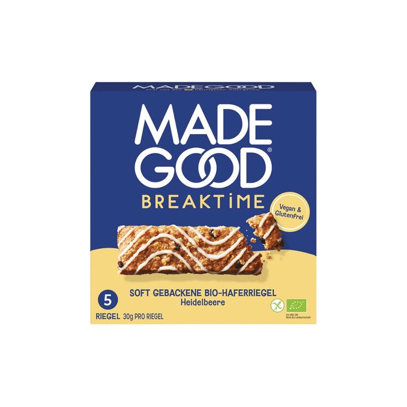 MadeGood MadeGood Breaktime Bio Haferriegel mit Heidelbeeren (5 Riegel x 30g) 150g - Produktbild