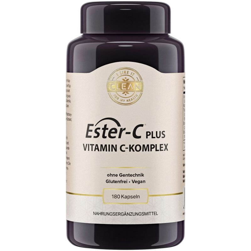 I LIKE IT CLEAN FOR MY HEALTH Ester-C® Plus (gepufferter Vitamin C Komplex) - 500 mg Vitamin C pro Kapsel - 180 Kapseln - vegan, ohne Zusatzstoffe, magenfreundlich - klinisch geprüfter Markenrohstoff - I-like-it-Clean® - - Produktbild
