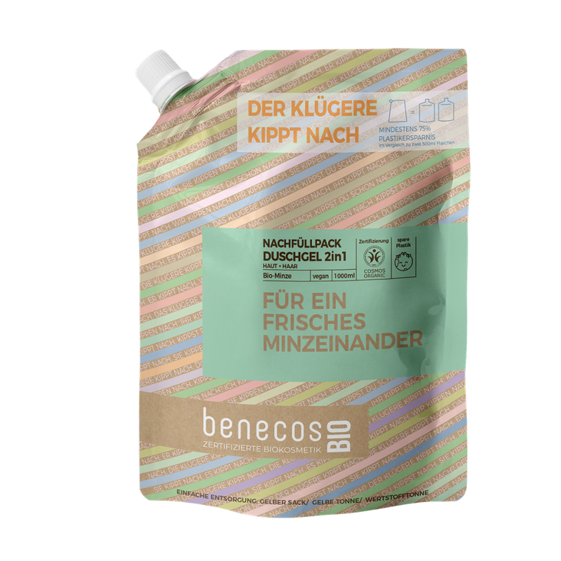 benecos benecosBIO Nachfüllbeutel 1000 ml Duschgel 2in1 BIO-Minze Haut & Haar - FÜR EIN FRISCHES MINZEINANDER - Produktbild