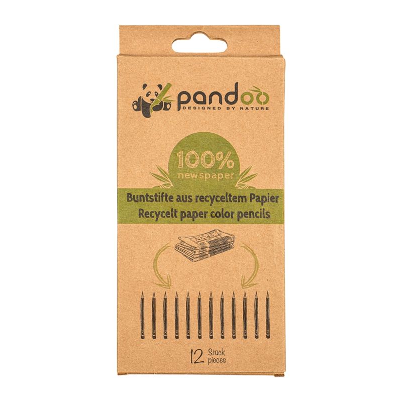 pandoo pandoo Buntstifte - 12 Buntstifte aus recyceltem Zeitungspapier eignen sich durch ihre kräftigen Farben ideal zum Malen und Zeichnen. Der Verwendung zu Hause und in der Schule sind keine Grenzen gesetzt - Produktbild