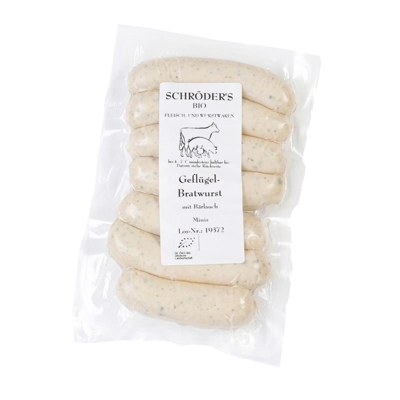 Schröder's Bio Fleisch- und Wurstwaren Geflügel-Bratwurst mit Bärlauch Mini 7 x 30 g - Produktbild