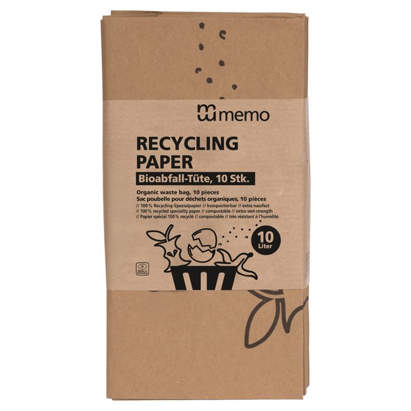 memo 10 memo Bioabfall-Kompostbeutel aus Recyclingpapier 10 l, 23 x 13 x 34 cm - Produktbild