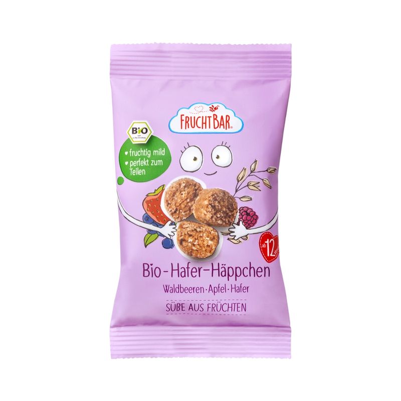 FruchtBar  FruchtBar - Bio-Hafer-Häppchen Waldbeeren, Apfel, Hafer - Produktbild
