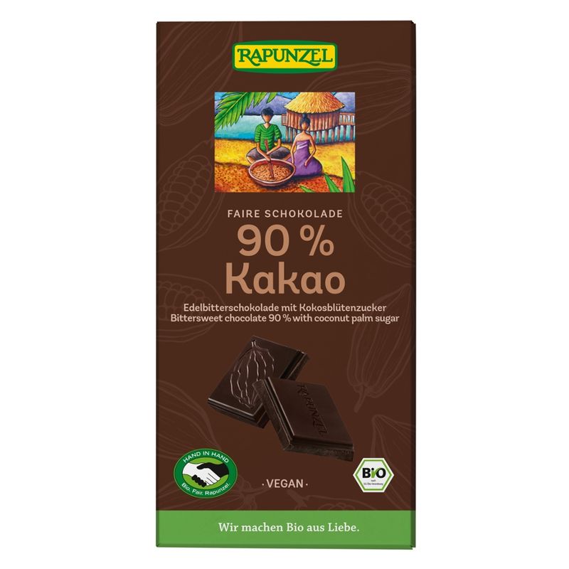 Rapunzel Bitterschokolade 90% Kakao mit Kokosblütenzucker HIH - Produktbild