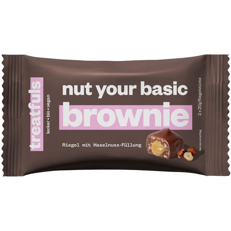 treatfuls BIO-RIEGEL MIT HASELNUSS FÜLLUNG UND DUNKLER SCHOKOLADENKUVERTURE (KAKAO: 60% MINDESTENS IN DER SCHOKOLADENKUVERTURE). (2X20G) - Produktbild