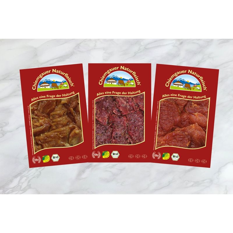 Chiemgauer Naturfleisch Raclette-Fleisch von Rind, Schwein und Hähnchen, mariniert, ca. 750 g, SB, kbA - Produktbild