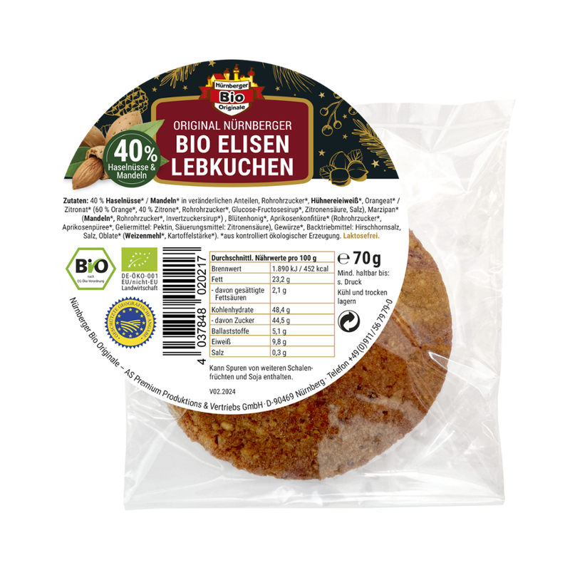 Nürnberger Bio Originale Original organic Nuremberg Elisen Lebkuchen nut pure - Produktbild