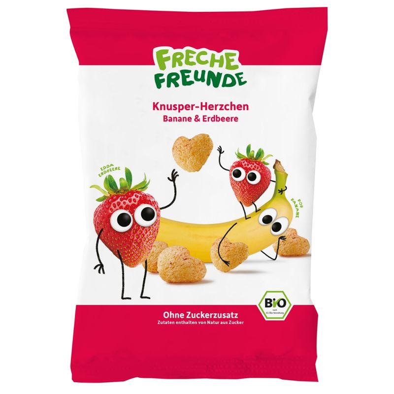 Freche Freunde Freche Freunde Bio Knusper-Herzchen Banane & Erdbeere 30g - Produktbild