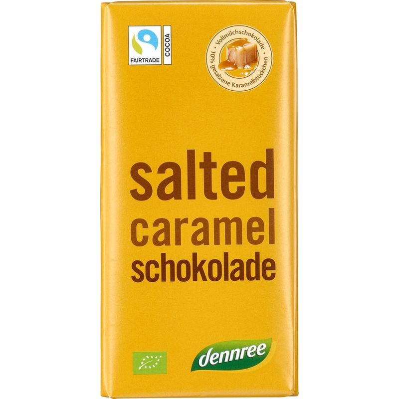 dennree Vollmilchschokolade mit gesalzenen Karamellstückchen - Produktbild