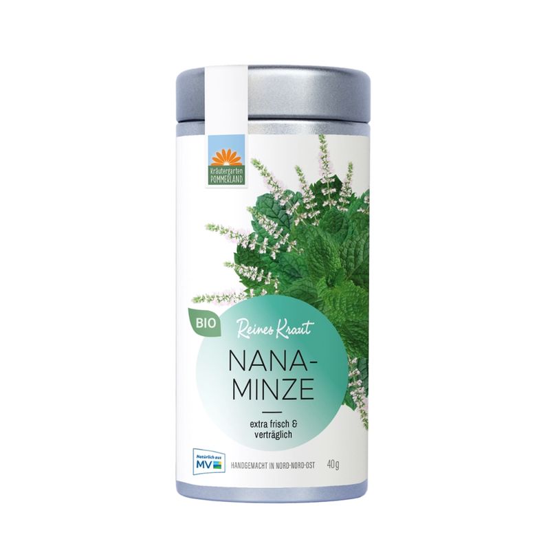 Kräutergarten Pommerland Nanaminze, erfrischender Bio-Kräutertee in der Vorratsdose - Produktbild
