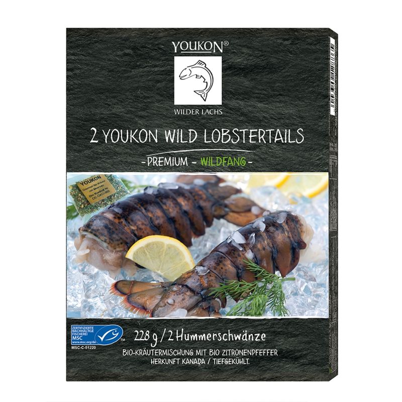 Youkon Wilder Lachs  YOUKON Wild-Lobstertails (Homarus americanus), 228 g/2 Hummerschwänze mit beigelegter Bio-Kräutermischung mit Zitronenpfeffer Bio-Kräutermischung und Meersalz MSC zertifiziert - Produktbild