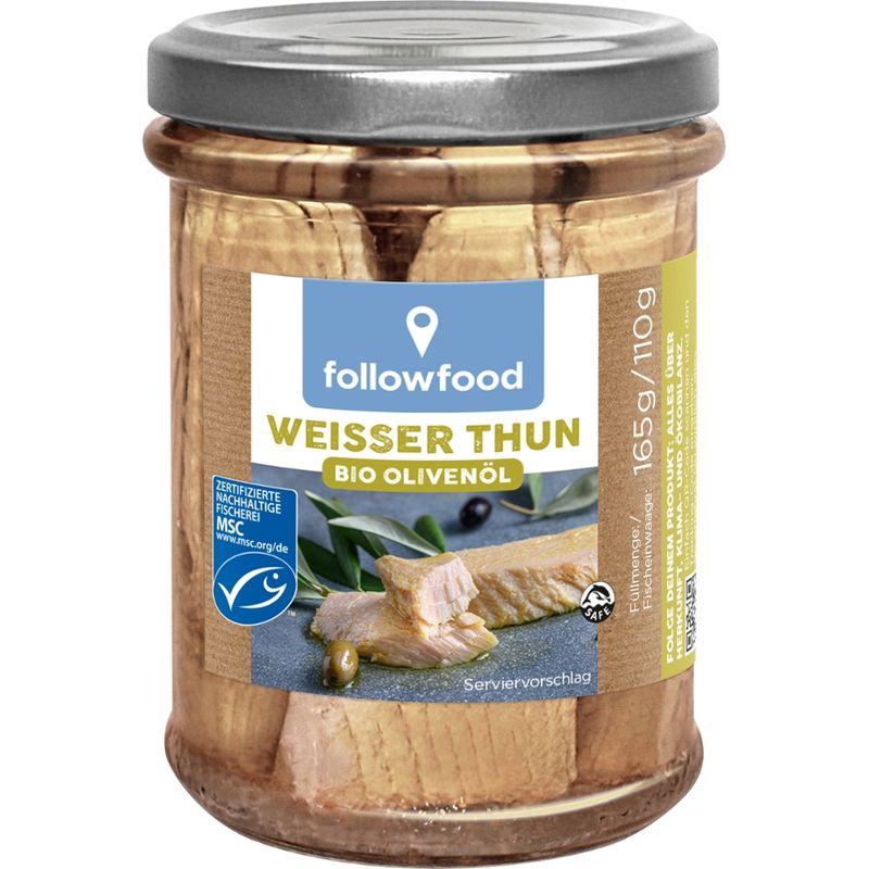 followfood Weißer Thun, feine Thunfischfilets in nativem  Bio-Olivenöl extra - Produktbild