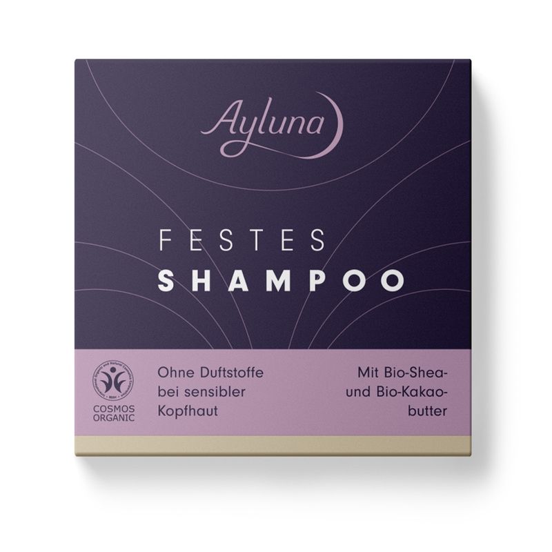 Ayluna Festes Shampoo ohne Duftstoffe bei sensibler Kopfhaut mit Bio-Shea- und Bio-Kakaobutter - Produktbild