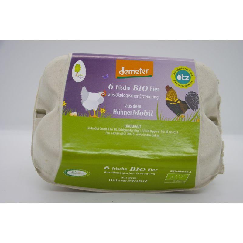 LindenGut Bio Eier 6 Stück - Demeter - aus dem Hühnermobil - Produktbild