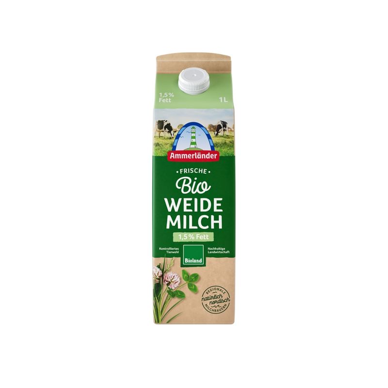 Ammerländer Ammerländer fettarme Bio Weidemilch, 1,5 % Fett, 1 L - Produktbild