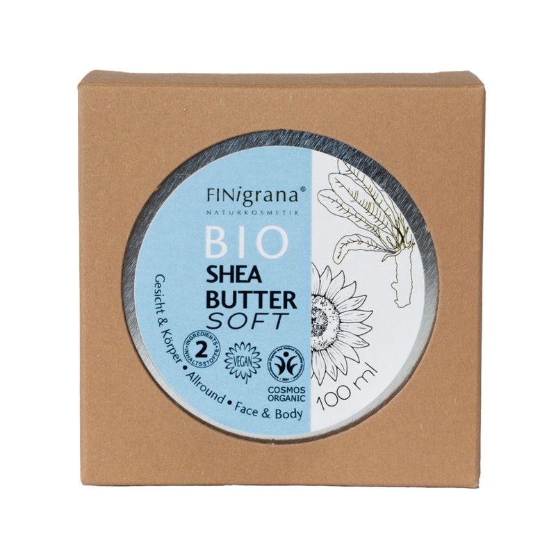 FINigrana® Naturkosmetik FINigrana® Bio Shea-Butter SOFT (Gesicht & Körper/ Face & Body) in Weißblechdose, 100ml mit Umkarton COSMOS ORGANIC - Produktbild