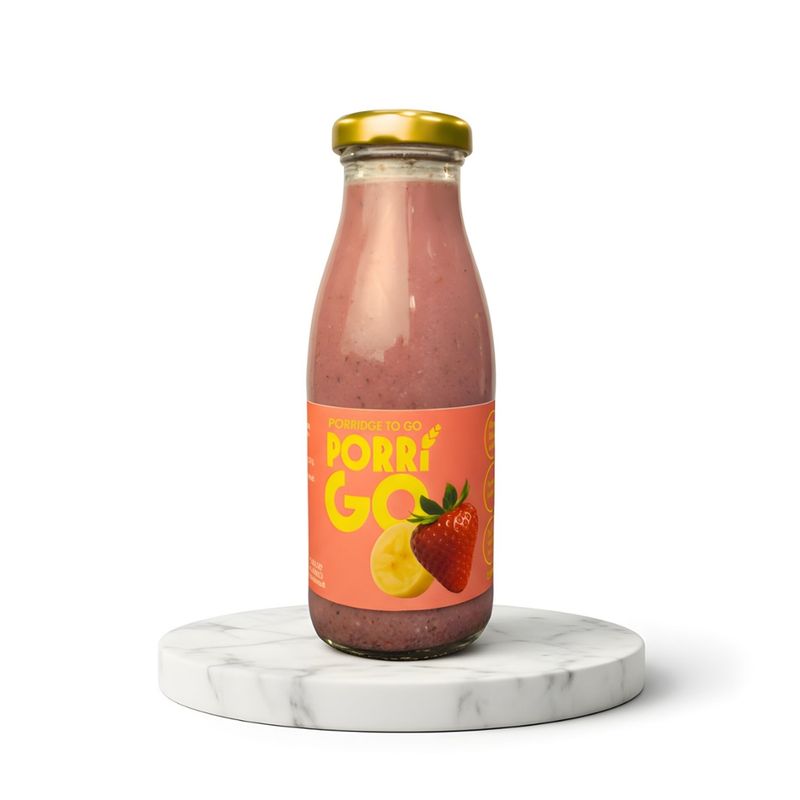 PorriGO PorriGO Trinkporridge, Haferporridge Trinkmahlzeit (Bio Porridge to go, ohne Zuckerzusatz, natürliche Ballaststoffquelle, pflanzliche Haferflocken Trinknahrung, 250 ml), Erdbeere & Banane - Produktbild
