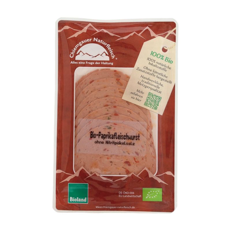 Chiemgauer Naturfleisch Bio-Paprikafleischwurst, geschn., 70g, SB, kbA - Produktbild
