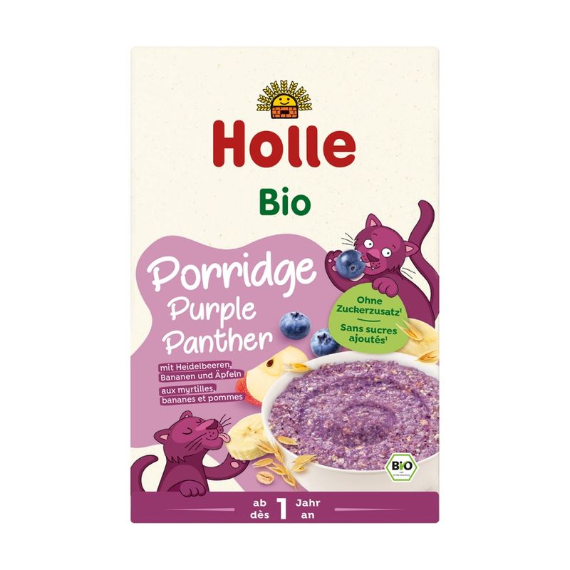 Holle  Bio-Porridge Purple Panther mit Heidelbeeren, Bananen und Äpfeln - Produktbild