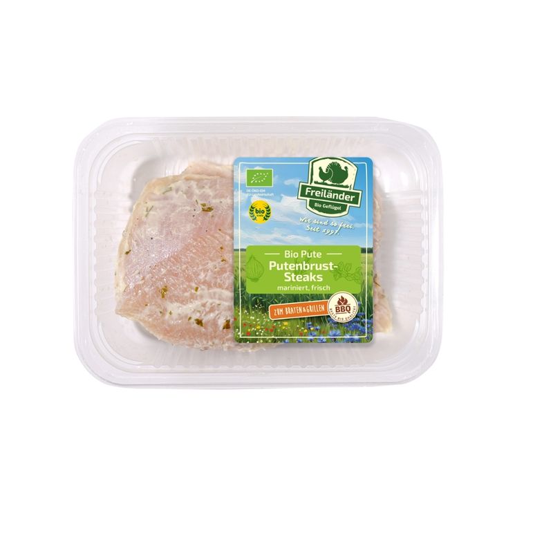 Freiländer Bio Geflügel Putenbruststeak, mariniert Joghurt-Knoblauch, MAP, ca. 350 g, frisch - Produktbild