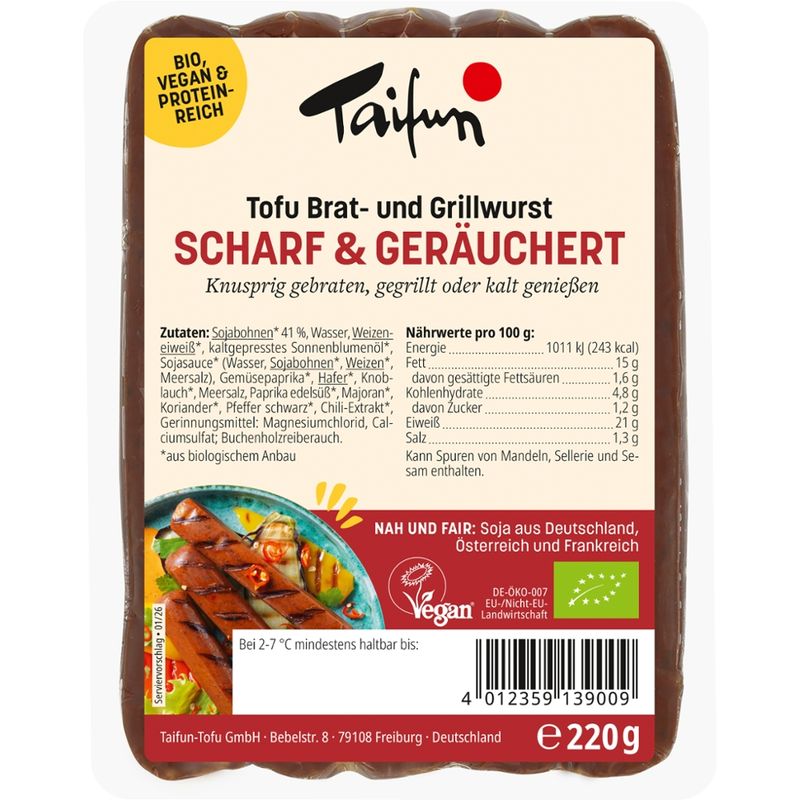 Taifun Tofu Brat- und Grillwurst Scharf & Geräuchert - Produktbild