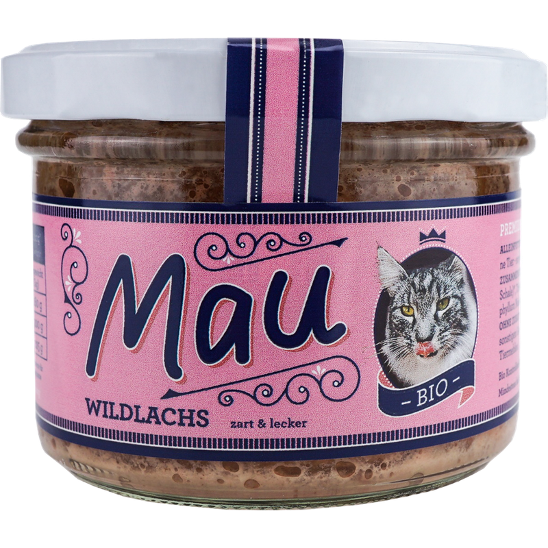Wuff & Mau Heimtiernahrung  Mau Wildlachs mit Bio-Zutaten, Katzennahrung 200g - Produktbild