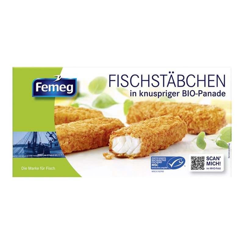 Femeg FEM MSC Fischstäbchen BioPanade vorgebacken grün 250g - Produktbild