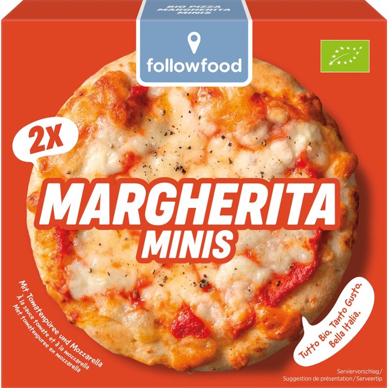 followfood Bio Margherita Minis, 2 Mini-Pizzen, mit Mozzarella und Tomatenpüree - Produktbild
