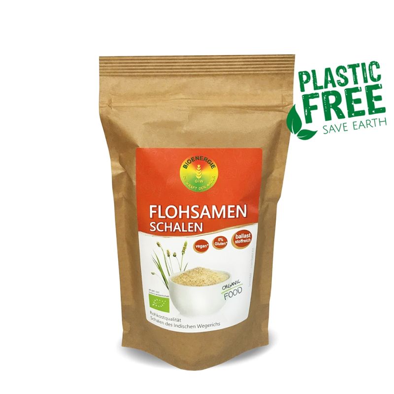 BIOENERGIE BIO FLOHSAMENSCHALEN, aus Indien, reich an wertvollen Ballaststoffen, im Bio-Papierbeutel - Produktbild