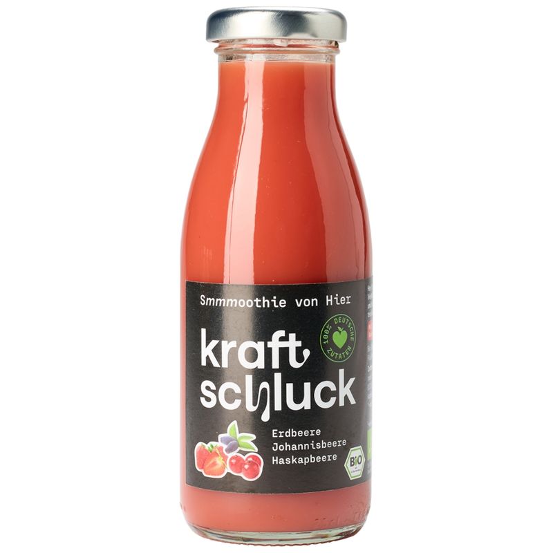 kraftschluck kraftschluck roter Smoothie, ERDBEERE, JOHANNIS- & HASKAPBEERE,  bio, 0,25 l - Produktbild