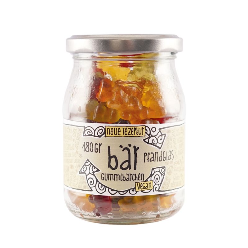 GUTDING BÄR - Bio-Gummibären vegan mit Apfel-, Orangen-, Zitronen-, Cassis-, Ananas & Himbeergeschmack im Pfandglas - Produktbild
