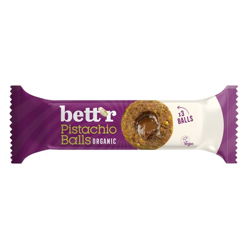 Bett'r Bio-Frucht-Nusskugeln Pistazie-Dattel mit Pistaziencremefüllung, 45 g (3x15 g) - Produktbild