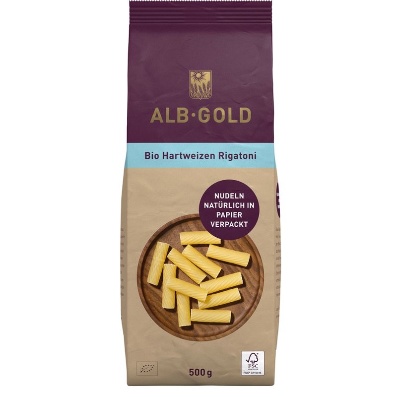 ALB-GOLD AG Bio Hartweizen Rigatoni (Papier) 500g - Produktbild