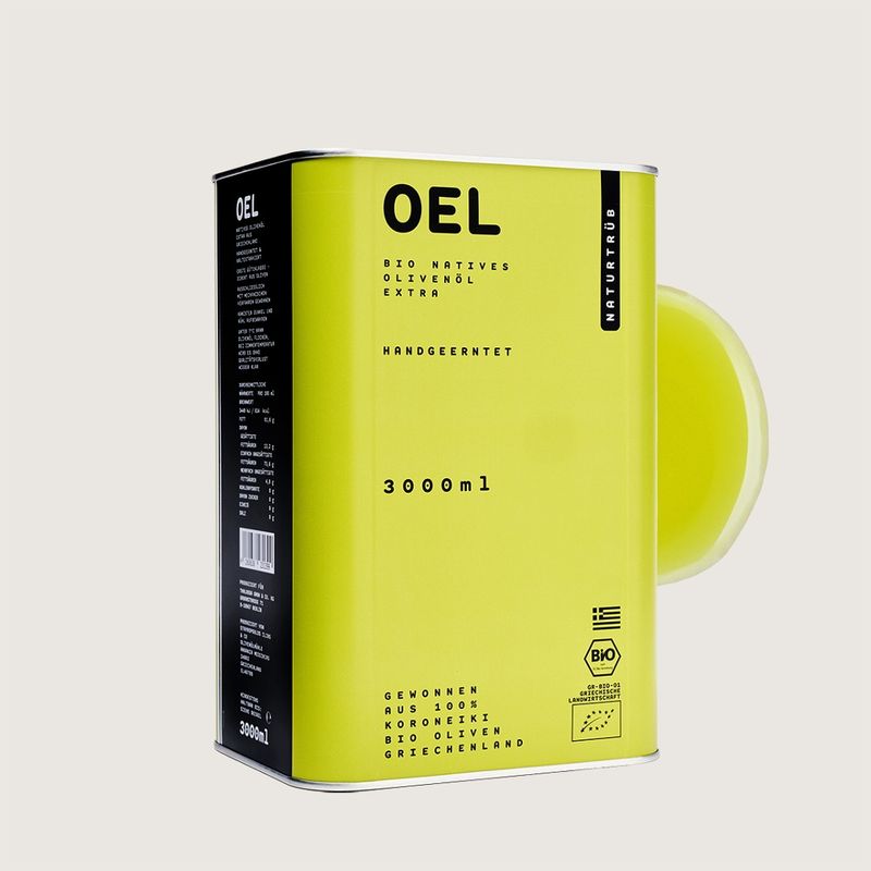 OEL  Naturtrübes Natives sortenreines Bio Koroneiki-Olivenöl extra. - Produktbild