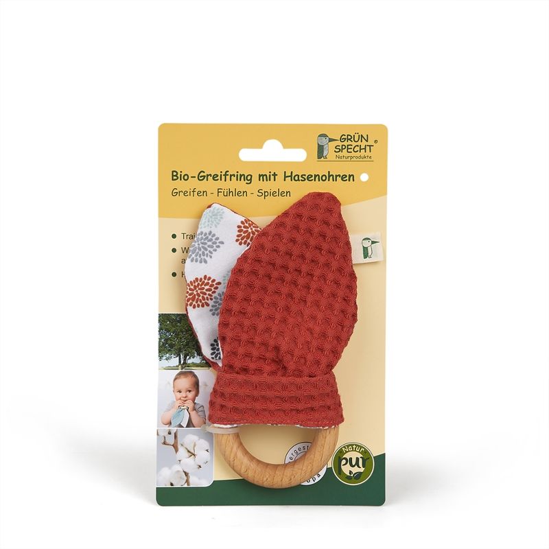 GRÜNSPECHT Naturprodukte Bio-Greifring mit Hasenohren, terracotta - Produktbild