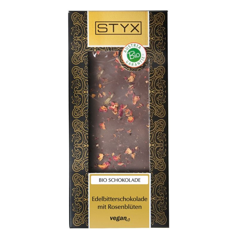 Styx Naturcosmetic BIO Edelbitterschokolade mit Rosenblüten 100g - Produktbild