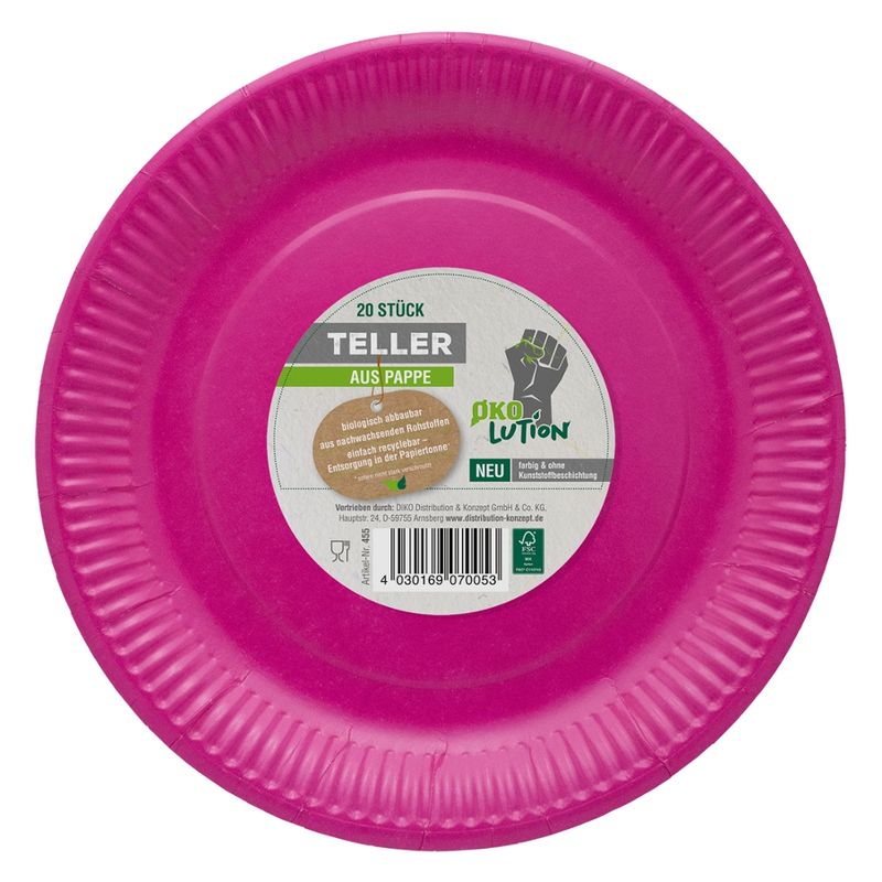 Ökolution Ökolution Pappteller rund pink 23cm 20er Pack FSC zertifiziert Folie Green PE - Produktbild