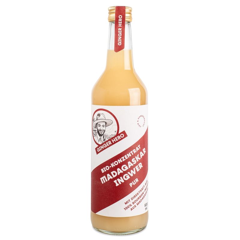 GINGER HERO Bio-Premium-Mixer Madagaskar Ingwer pur 0,5l, OHNE ZUCKER, Bourbon-Ingwer aus Madagaskar - Produktbild