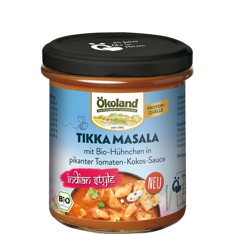 ÖKOLAND Tikka Masala mit Bio-Hühnchen in pikanter Tomaten-Kokos-Sauce - Produktbild